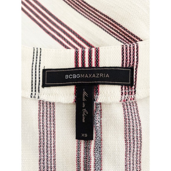 BCBGMAXAZRIA Milana Lace Up Tunic Dress Pockets White Red Black Striped Pullover - Picture 9 of 11